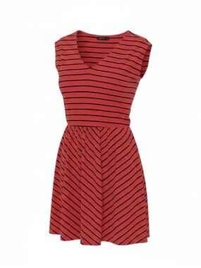 GAP BURNT ORANGE AND NAVY STRIPE V-NECK MIDI DRESS
